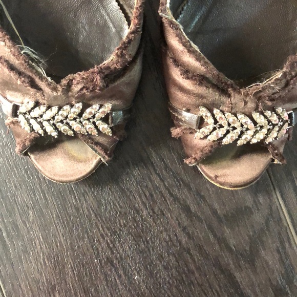 PEDRO GARCIA BROWN SATIN PEEP TOE CRYSTAL D’ORSAY - Picture 2 of 6